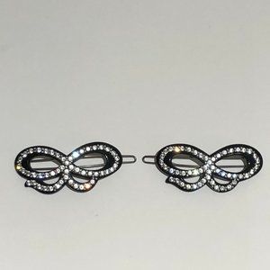 Vintage Laurent Olivier Hair Clip Set, Handmade in France, Black Bow Rhinestones